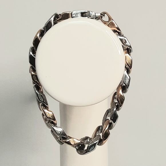 BlackJack! Chunky Stainless Steel Chain Bracelet Gold And Silver Two Tone Links - Picture 2 of 10